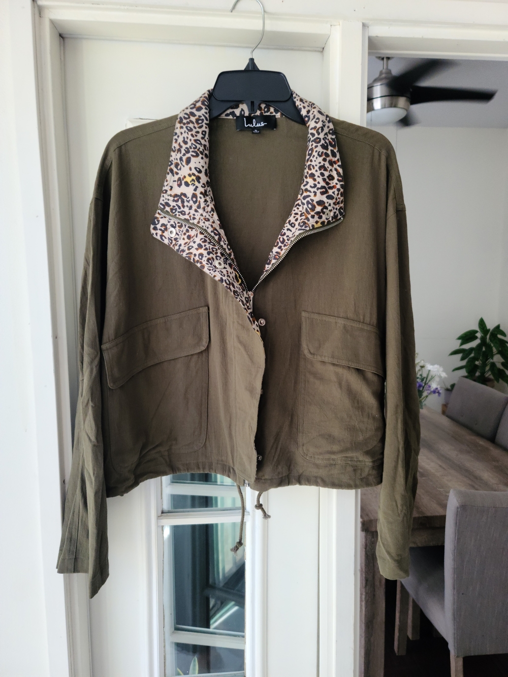 Lulu's Olive Utility Jacket with Leopard Trim